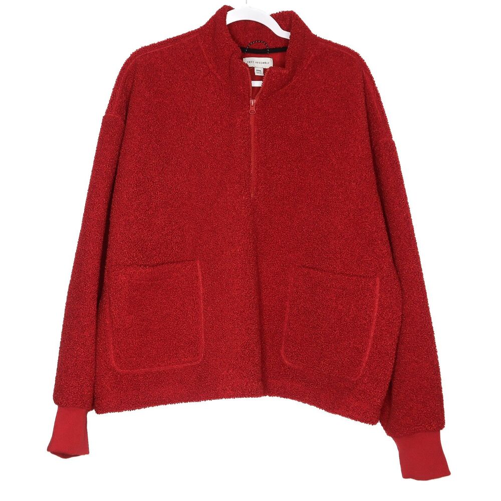 Free Assembly Mens Red Sherpa Fleece Full Zip Jacket Mock Neck XXXL WKN00043